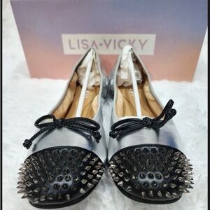 Lisa + Vicky Silver and Black Studded Flats
